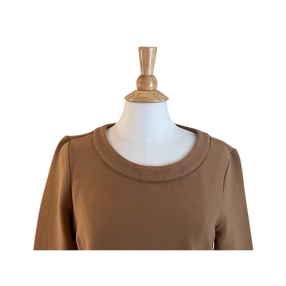 Talbots Cotton Blend Camel/Tan 3/4 Sleeve Textured Pullover Round Neck Top, M - Picture 2 of 12